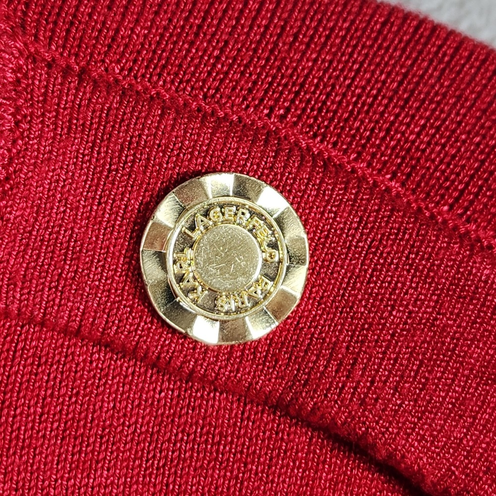 Karl Lagerfeld Paris Sweater Womens Small Red Gold Button Sleeve Pullover Office - Picture 7 of 9
